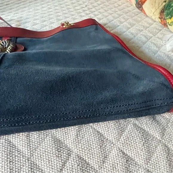 GUCCI Red Leather & Navy Suede Chain Strap Tote Bag. EUC!!!! No callouts!! - Picture 5 of 16